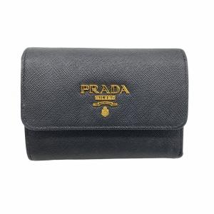 ★SALE【5he5505-h】プラダ 三つ折り財布 サフィアーノ レザー ブラック ゴールド金具【中古】レディース