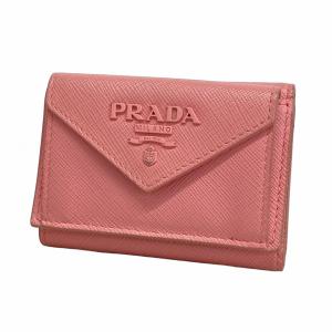 【5ic3477-h】プラダ 三つ折り財布 サフィアーノ レザー ピンク ゴールド金具【中古】レディース