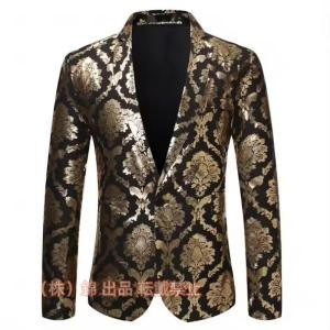 メンズ ジャケット ステージ ダンス 衣装 スパンコール ローズ 薔薇 刺繍 スーツ パーティー ドレス パフォーマンス 黒 スパンコール ジャケット 燕尾服 タキシード メンズ 長袖コート ダンス