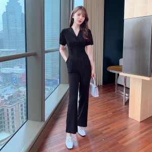 オールインワンジャンプスーツパーティードレスかっこいいパンツドレス株式会社錦結婚式お呼ばれドレスパンツ袖あり半袖Vネックハイウエ
