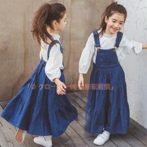 ワンピース キッズ 子供服 女の子 デニムワンピース サスペンダーワンピース 子供ドレス クローバー株式会社 ジュニア オーバーオール 春