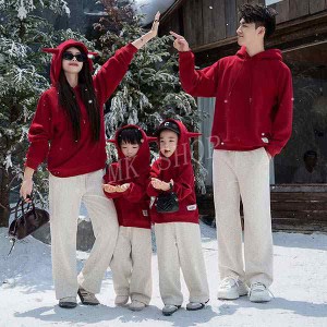 親子服 お揃い ペアルックtシャツ 長袖 パーカー 裏起毛 秋冬 暖かい 上着+ズボン 2点セット カジュアル 親子服 家族 キッズ 子供 レディ
