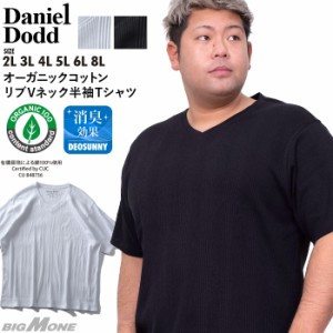 大きいサイズ メンズ DANIEL DODD リブ Vネック 半袖 Tシャツ オーガニックコットン azt-200270