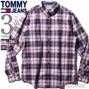 大きいサイズ メンズ TOMMY JEANS トミージーンズ チェック柄 長袖 ボタンダウン シャツ USA直輸入 dm0dm10983