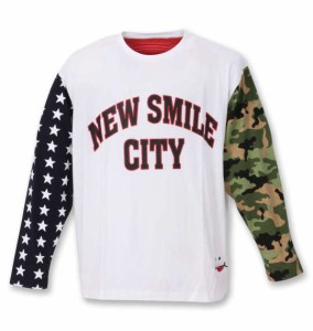 大きいサイズ メンズ UP!SMILE クレイジー切替 長袖 Tシャツ ホワイト 1278-1625-1 3L 4L 5L 6L