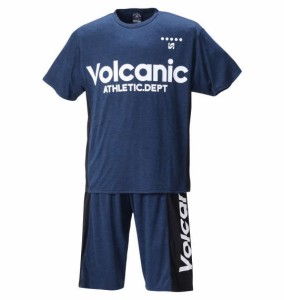 大きいサイズ メンズ VOLCANIC カチオン天竺切替 半袖 Tシャツ + ハーフパンツ ネイビー杢 1258-2276-1 3L 4L 5L 6L