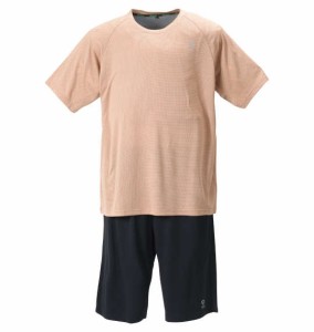 大きいサイズ メンズ Colantotte ACTIVE カチオン メッシュ ラグラン 半袖 Tシャツ + ハニカムメッシュ ハーフパンツ ブラウン × ブラッ