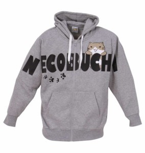 大きいサイズ メンズ NECOBUCHI-SAN T/C 裏起毛 猫耳付 フルジップ パーカー モクグレー 1258-2321-1 3L 4L 5L 6L