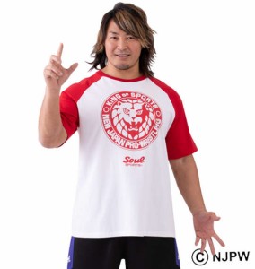 大きいサイズ メンズ SOUL SPORTS × 新日本プロレス ラグラン 半袖 Tシャツ ホワイト × レッド 1278-2615-1 3L 4L 5L 6L 8L