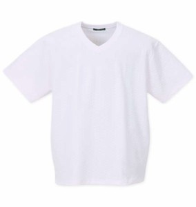 大きいサイズ メンズ COLLINS TPU格子ジャガード Vネック 半袖 Tシャツ ホワイト 1258-3260-1 3L 4L 5L 6L 8L