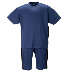 大きいサイズ メンズ COLLINS ハニカムメッシュ脇切替 半袖 Tシャツ + ハーフパンツ セット ネイビー × ブラック 1258-4249-3 3L 4L 5L 