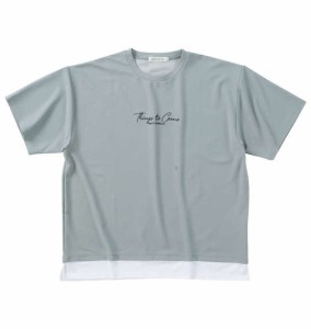 大きいサイズ メンズ launching pad アムンゼンツイル裾フェイクレイヤード 半袖 Tシャツ サックスブルー × ホワイト 1258-4251-1 3L 4L