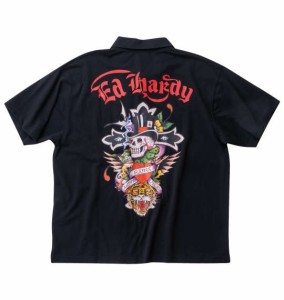 大きいサイズ メンズ Ed Hardy 鹿の子プリント 半袖 ポロシャツ ブラック 1278-4516-2 3L 4L 5L 6L 8L