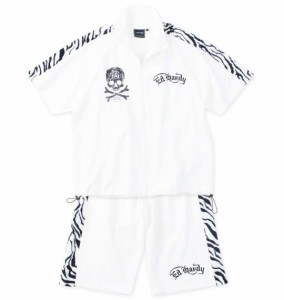 大きいサイズ メンズ Ed Hardy ゼブラ フェイクファー ライン 半袖 ジャージ セット ホワイト 1278-4517-1 3L 4L 5L 6L 8L