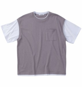 大きいサイズ メンズ launching pad パイナップル ニット フェイクレイヤード 半袖 Tシャツ ライトグレージュ × ホワイト 1258-4250-1 3