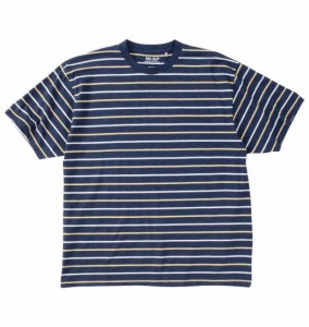 大きいサイズ メンズ Mc.S.P オーガニックコットン ボーダー クルーネック 半袖 Tシャツ ネイビー杢 1278-4511-2 3L 4L 5L 6L 7L 8L