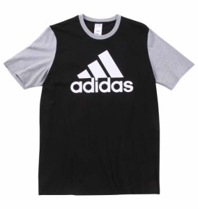 大きいサイズ メンズ adidas M ESS BL 半袖 Tシャツ ブラック × ミディアムグレーヘザー 1278-4230-5 4XLT 6XLT