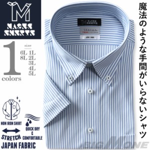 【2点購入で10,980円（税込）】 大きいサイズ メンズ MAGIC SHIRTS × TEXIMA ノーアイロン 半袖 ニット ワイシャツ ボタンダウン 吸水速