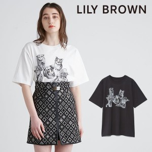 【早割SALE10%OFF】リリーブラウン LILY BROWN LILY CATS T-shirt レディース トップス 半袖 ミドル丈 ゆったり オーバーサイズ プリント