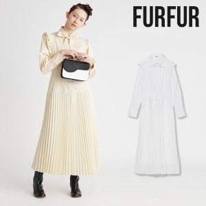 《即納》 ファーファー FURFUR 22秋冬 ボウタイシャツワンピース レディース ワンピース ロング丈 長袖 プリーツ ウエストマーク 切り替