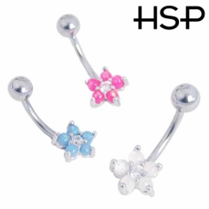 HSP CZ センターオパール グリッターフラワー バナナバーベル 16G 【 アイブロウ アイブロー 眉ピアス 軟骨ピアス 耳 ピアス ロック ダイ