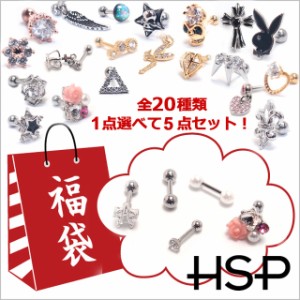 HSP [ 選べる ピアス 福袋 ] 16G ストレートバーベル 5点セット [ 軟骨ピアス 耳ピアス ヘリックス スター ハートゴールド クロス フラワ