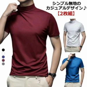   ハイネック 半袖 メンズ tシャツ メンズtシャツ 半袖 モックネック ゴルフ ストレッチ 無地 モックネックシャツ