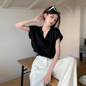 トップス tシャツ vネック ファッション 黒 白 レディース おしゃれ 無地 半袖 vネックtシャツ 女性用 春夏 夏服 ゆったり コットン カジ