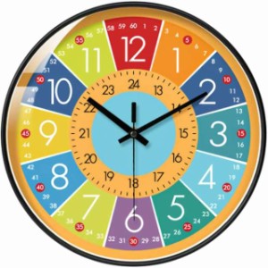 壁掛け時計 子供 部屋 知育時計 見やすい 24時間表示 補助数字付き 静音 掛け時計 カラフル 時間学習 生徒用 おしゃれ インテリア