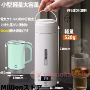 ポータブル電気ケトル 電気水筒 4段階温度設定 携帯性 電気ポット 500ml 小型 軽量 ミニ 魔法瓶ポット 漏れ防止 空だき防止機能保温機能