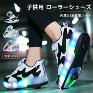 ローラーシューズ スニーカー 子供 2輪 led 7色照明 ローラーシューズ子供用 ローラースケート かかとボタン ヒーリーズ 23cm 男の子 女