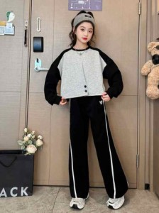 女の子セット 子供服 黒色 無地  上下セット 灰色 新品 ストリート 2024春新作部屋着 お出掛け カジュアル 韓国風 子供用