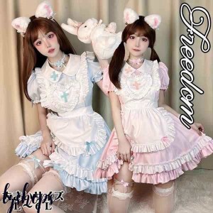 △XL メイド服 怖 コスプレ ハロウィン コスチューム 仮装 ロリータ 6点セット