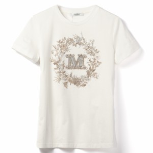 マックスマーラ MAX MARA Tシャツ ELMO 刺繍ロゴ 半袖 クルーネック ショートスリーブ ラインストーン 2024年春夏新作 2411941011 0003