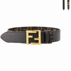 フェンディ FENDI ベルト FFロゴ レザー×キャンバス 3.5cm幅 バイカラー リバーシブル ズッカ柄 2024年春夏新作 8C0686 ANH7