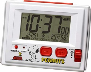 スヌーピー 目覚まし時計 電波時計 温度・湿度計付き 白 リズム時計 R126 8(中古品)