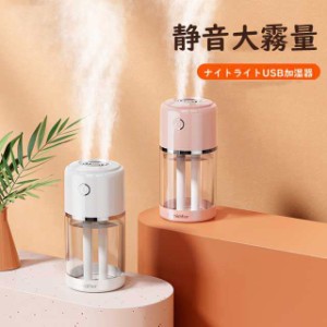 加湿器 二重噴口加湿器 空気清浄機 USB加湿器 オフィス 省エネ ライト付き 520ml 小型 空気清浄 車載用 湿器家庭用 給電式 蓄電式 おしゃ