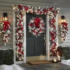 クリスマスリース クリスマス飾り ガーランド 雪化粧 クリスマス スワッグ オーナメント リース ドア 玄関 庭園 壁飾り 松かさ おしゃれ 