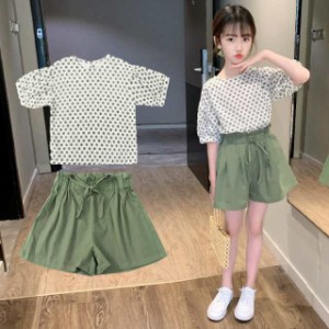 夏着 可愛い 上下セット 韓国子供服 セットアップ 女の子 ２点セット 子供半袖Tシャツ+パンツ おしゃれ 通学着 通園着夏新品110-160cm