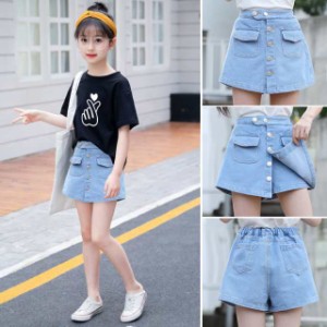 子供服 セットアップ キッズ 女の子 韓国子供服 上下セット 2点セット トップス 半袖 Tシャツ ミニスカート デニム 可愛い 春夏通学 通園