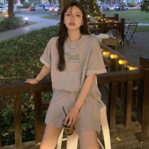 セットアップ レディース 半袖 ショートパンツ Tシャツ 春 夏 ツーピース ゆったり こなれ ルームウェア ロゴ 白 大きいサイズ かわ大 Ro