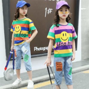 子供服 女の子 セットアップ 半袖 七分丈パンツ 2点セット キッズ服 カジュアル 普段着 可愛い 韓国風 ファッション 通学 お出かけ 夏新