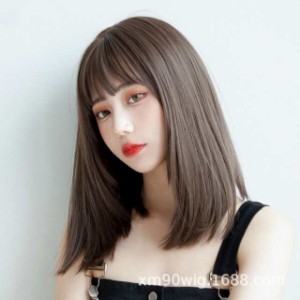 ウィッグ ロング ストレート 小顔効果 レディース フルウィッグ ぱっつん前髪 セミロング グラデーション 自然 耐熱 ウィッグ ネット付