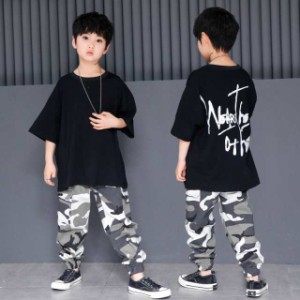 キッズ ダンス衣装 ヒップホップ HIPHOP 子供 ダンストップス 迷彩パンツ Tシャツ ダンスパンツ 長ズボン ジャズダンス 練習着