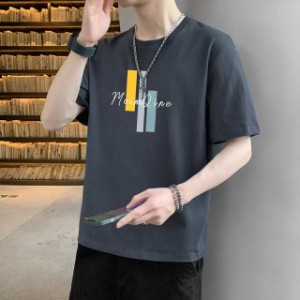 Tシャツ メンズ 半袖Tシャツ ティーシャツ ワッフル トップス 通気性 夏服 重ね着風 お兄系