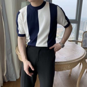 軽熟風アイスシルク半袖Tシャツ男性韓国版トレンド2023新型サマーTシャツ男性ニットクルーネックショートT-726