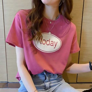 Tシャツ半袖Tシャツ女性ins潮2023新型夏の韓国版学生アルファベットプリント上着婦人服-195