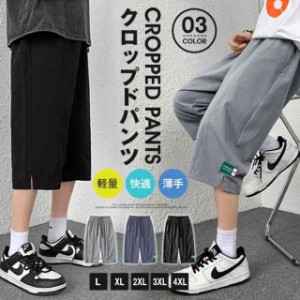 クロップドパンツ メンズ 膝下 パンツ ズボン 涼感 涼しい ウエストゴム ボトムス シンプル カジュアル 軽量 快適 薄手 肌触り