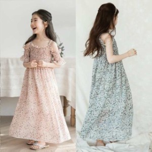 子供 花柄ロングワンピースリゾートワンピース韓国子供服子供服ロングワンピースキッズドレス 女の子 ワンピースシンプルワンピース