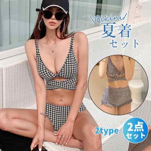 水着 レディース ビキニ 水着セット 千鳥柄 スイムウェア ショットパンツ セクシー おしゃれ セパレート 韓国風 盛れる 温泉着 ビーチ 夏